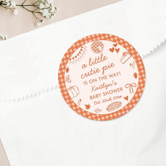 Sticker Rond Little Cutie Pie On The Way! Fall Baby Shower