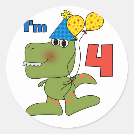 Sticker Rond Little Dino 4th Birthday Tshirts et cadeaux (Devant)