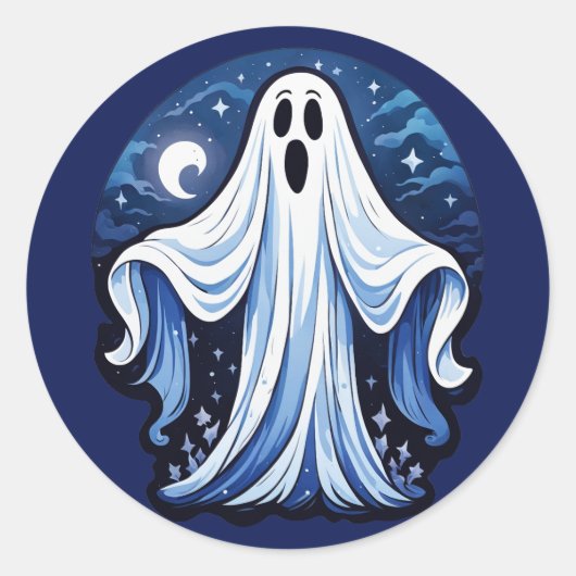 Sticker Rond Little Éffrayant Ghost - Halloween 16 - Fun Fun (Devant)