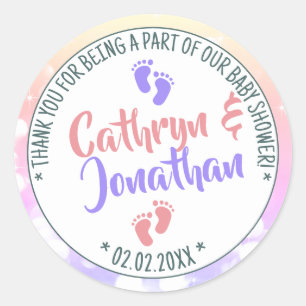 Sticker Rond Little Feet Ombre Baby shower Girl and Boy Twins