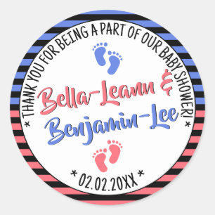 Sticker Rond Little Feet Stripes Baby shower garçon et fille ju