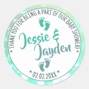 Sticker Rond Little Feet Turquoise Ombre Baby shower Garçon Jum