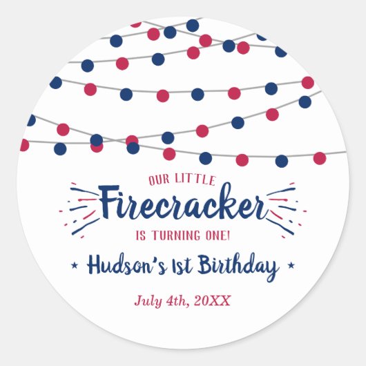 Sticker Rond Little Firecracker 4 juillet 1er anniversaire (Devant)