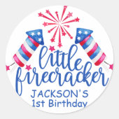 Sticker Rond Little Firecracker 4 juillet fête d'anniversaire F (Devant)