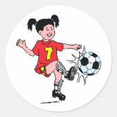 Sticker Rond Little Girl Playing Soccer (Devant)