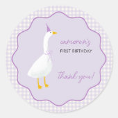 Sticker Rond Little Goose En vichy premier anniversaire Merci (Devant)