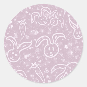 Sticker Rond Little Hearts and Bunnies - motif transparent.