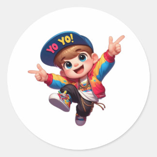 Sticker Rond Little Hip-Hop Star - Cool Cartoon Kid in Streetwe