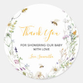 Sticker Rond Little Honey Bee Fleur sauvage Merci Baby shower (Devant)