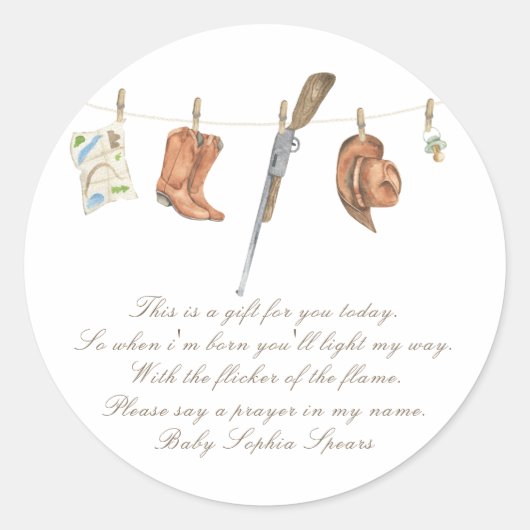 Sticker Rond Little hunter baby shower - Prayer candle label (Devant)