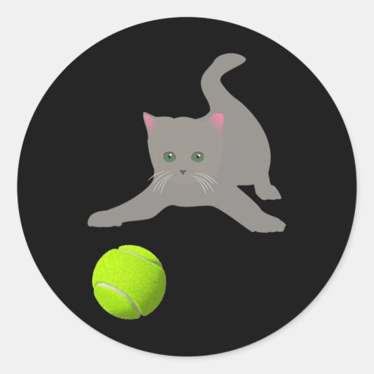 Sticker Rond Little Kitten Jouant Avec Un Chat À Balle De Tenni (Devant)