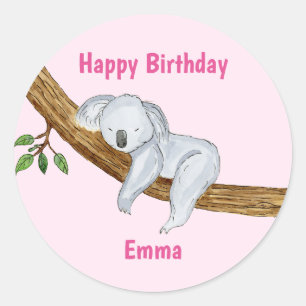 Sticker Rond Little Koala Joyeux anniversaire