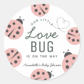 Sticker Rond Little Love Bug Pink Ladybug Baby Shower (Devant)