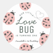 Sticker Rond Little Love Bug Pink Ladybug Birthday (Devant)