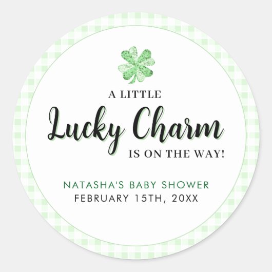 Sticker Rond Little Lucky Charm St Patrick's Baby shower (Devant)