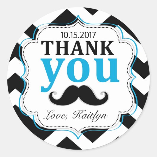 Sticker Rond Little Man Mustache Chevron Imprimer Merci (Devant)