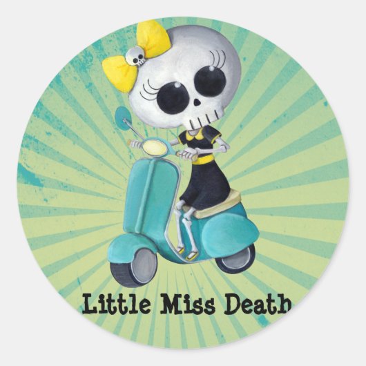Sticker Rond Little Miss Death sur scooter (Devant)