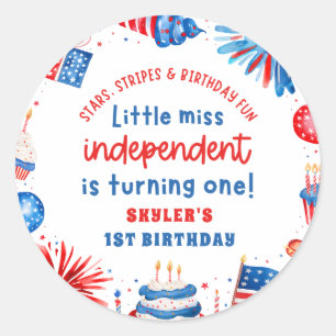 Sticker Rond Little Miss Independent 4 juillet 1er anniversaire