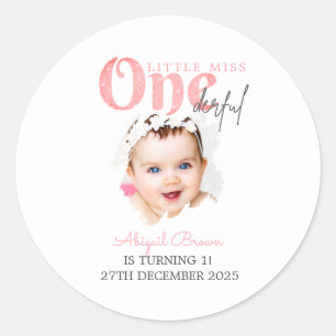 Sticker Rond Little Miss Onederful 1er anniversaire