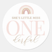 Sticker Rond Little Miss Onederful Boho Rainbow Anniversaire (Devant)