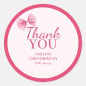 Sticker Rond Little Miss Onederful Pink bow Premier anniversair (Devant)