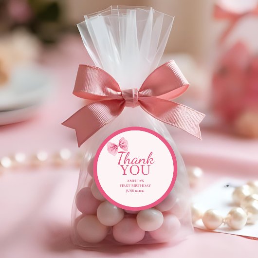 Sticker Rond Little Miss Onederful Pink bow Premier anniversair