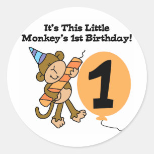 Sticker Rond Little Monkey 1er Anniversaire Tshirts et cadeaux