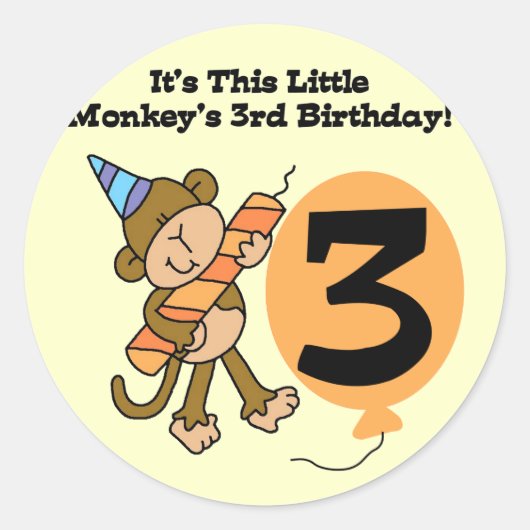 Sticker Rond Little Monkey 3e Anniversaire Tshirts et cadeaux (Devant)