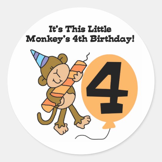 Sticker Rond Little Monkey 4th Birthday Tshirts et cadeaux (Devant)