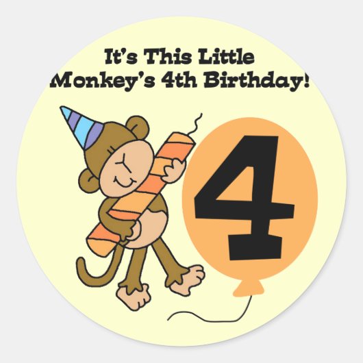 Sticker Rond Little Monkey 4th Birthday Tshirts et cadeaux (Devant)