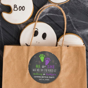 Sticker Rond Little Monster Halloween Genre Revela Party