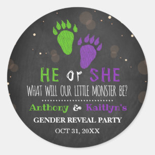 Sticker Rond Little Monster Halloween Genre Revela Party