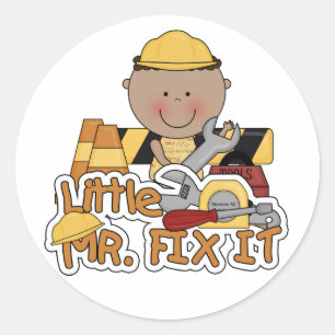 Sticker Rond Little Mr. Fix It Construction Tshirts et cadeaux