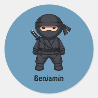 Sticker Rond Little Ninja Warrior on Blue