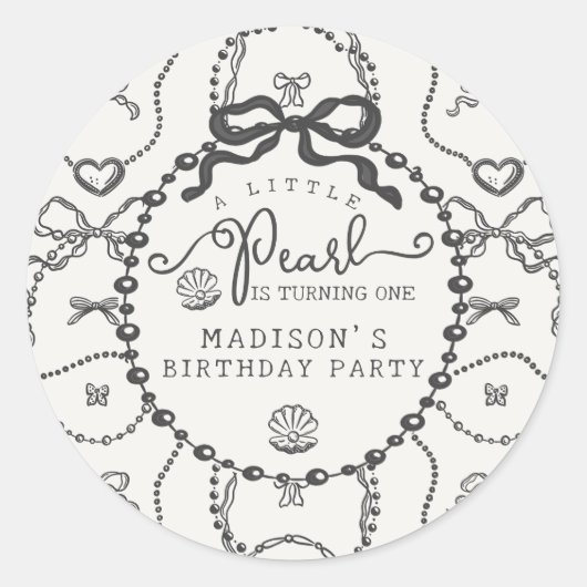 Sticker Rond Little Pearl Black Coquette Bow Anniversaire Favor (Devant)