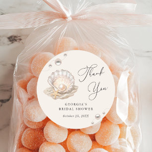 Sticker Rond Little Pearl Ocean Beach Seashell Girl Baby shower