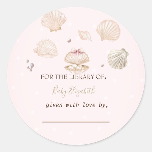 Sticker Rond Little Pearl Seashells Dots Baby Shower (Devant)