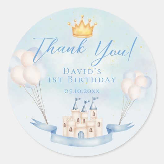 Sticker Rond Little Prince Fairytale Castle Crown 1er anniversa (Devant)