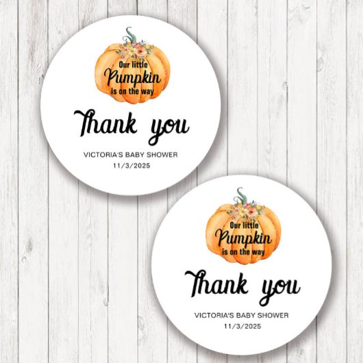 Sticker Rond Little Pumpkin arrive Bébé Shower