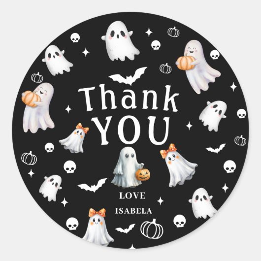 Sticker Rond Little Pumpkin Boo – Halloween Baby Shower (Devant)