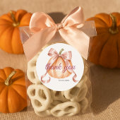 Sticker Rond Little Pumpkin on the Way Pink Bow Baby Shower