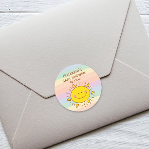 Sticker Rond Little Rainbow Sunshine Baby shower neutre pour le