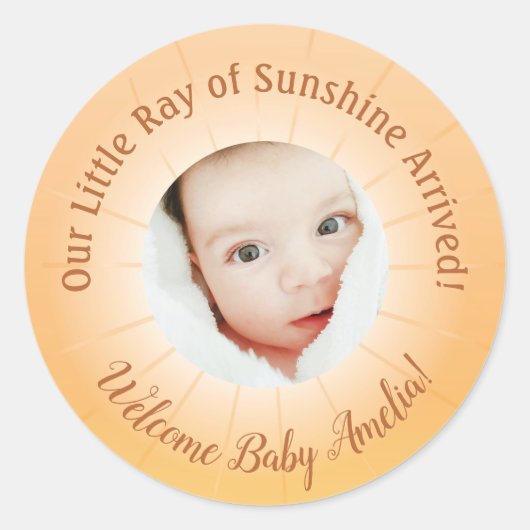 Sticker Rond Little Ray of Sunshine Baby shower (Devant)