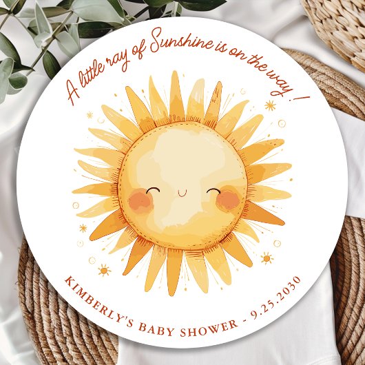 Sticker Rond Little Ray of Sunshine Boho Sun Cute Baby Shower