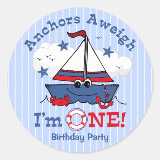 Sticker Rond Little Sailboat 1er anniversaire (Devant)