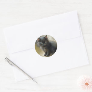 Sticker Rond Little Shadow Black Kitten