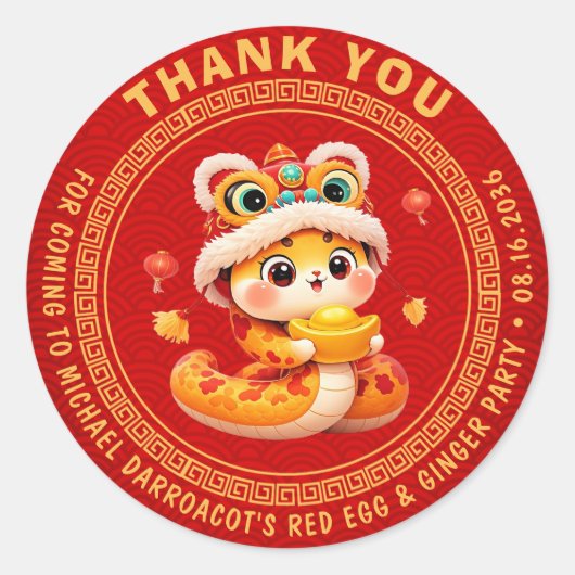 Sticker Rond Little Snake Red Egg & Ginger Party Thank You  (Devant)
