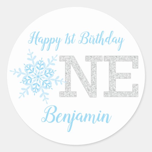 Sticker Rond Little Snowflake Blue Silver Parties scintillant 1 (Devant)