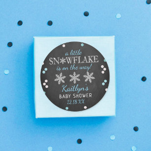 Sticker Rond Little Snowflake Boys Baby shower d'hiver