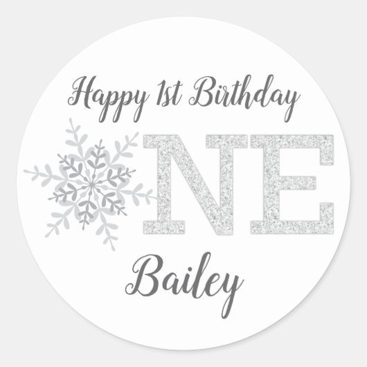 Sticker Rond Little Snowflake Parties scintillant en argent 1er (Devant)